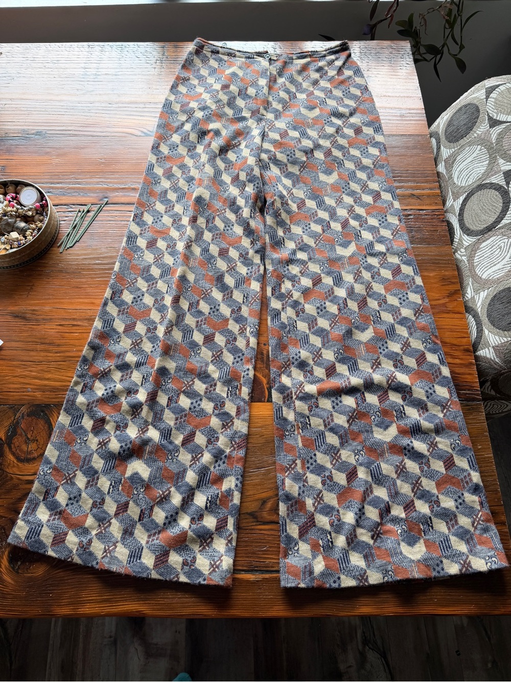Uber Vintage High-Rise Geometric Wide-Leg Wool Trousers